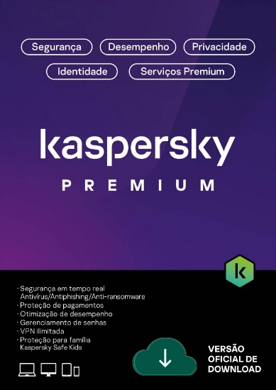 Imagem de KASPERSKY ANTIVIRUS PREMIUM + SUPORTE AO CLIENTE BR. 3 DISPOSITIVOS; 2 CONTAS KPM; 1 ANO ESD