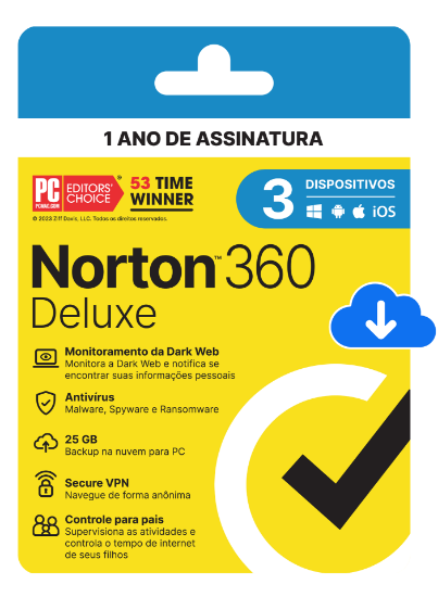 Imagem de NORTON 360 DELUXE 25GB - 1 USUARIO; 3 DISPOSITIVOS - 12 MESES ESD