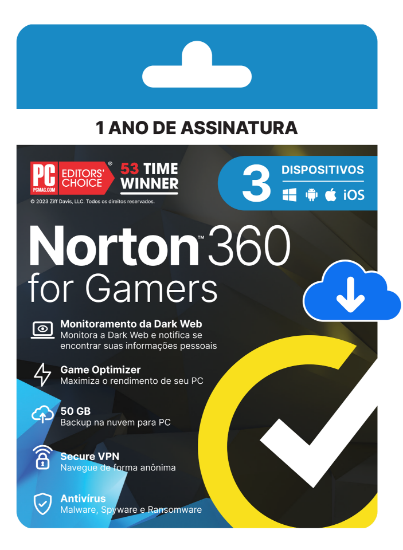 Imagem de NORTON 360 PARA GAMERS 50GB - 1 USUARIO; 3 DISPOSITIVOS 12 MESES ESD