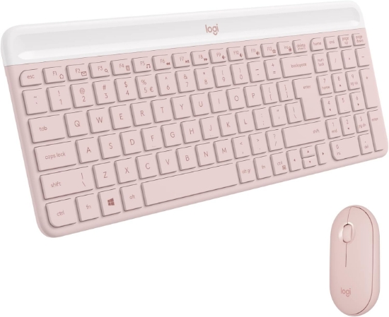 Imagem de Kit Teclado e Mouse Sem Fio Logitech MK470 Rosa - Conforto e Estilo